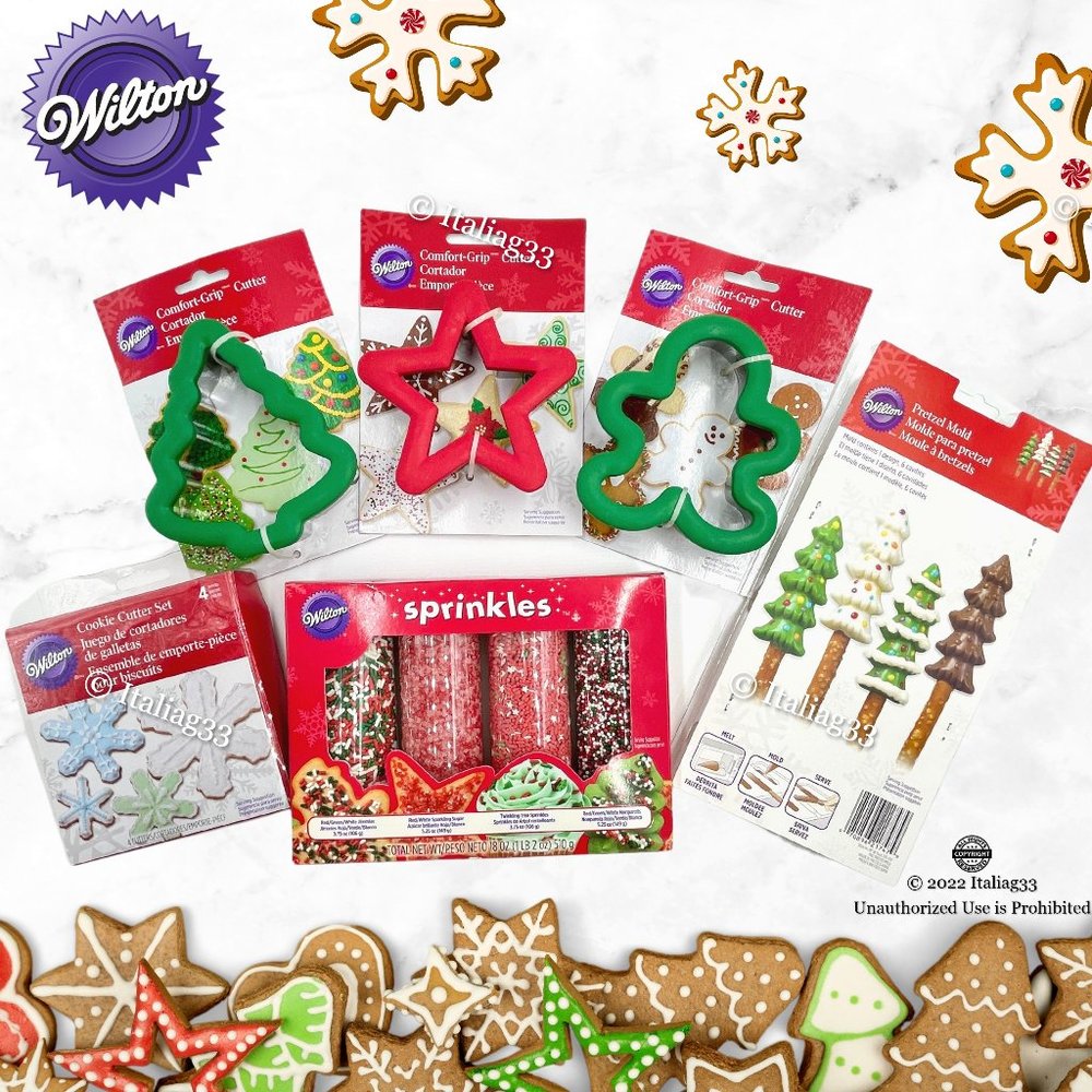 Wilton Christmas Lot! Sprinkles Set, Chocolate Pretzel Mold, & Cookie Cutters!